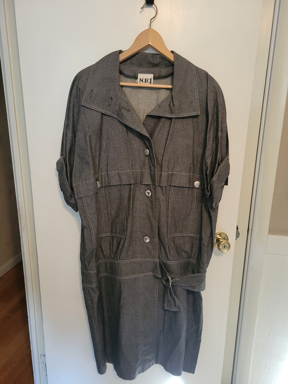 Charcoal Midi Shirt Dress with Tie Waist